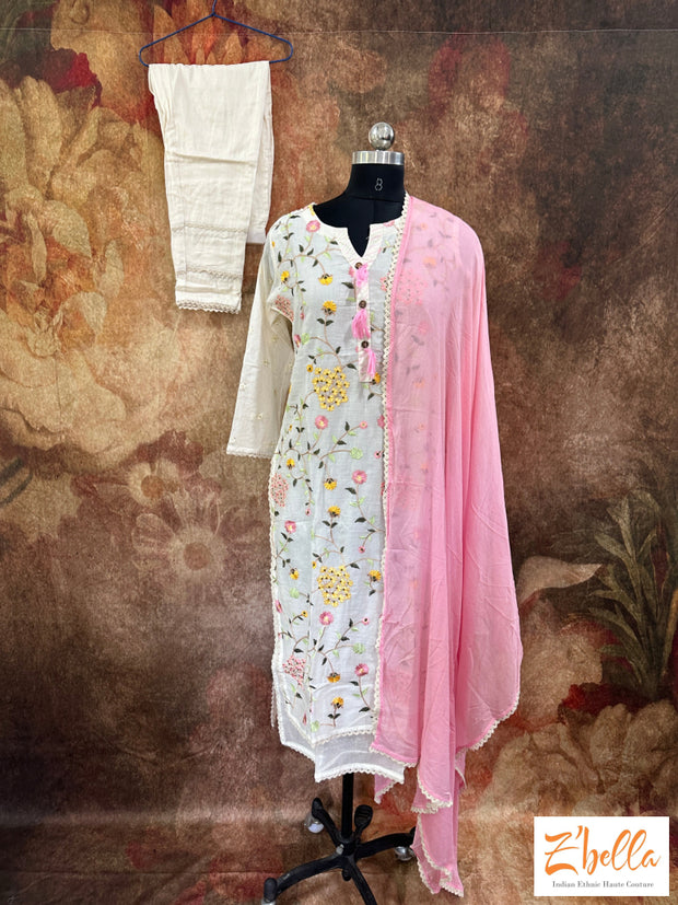 Printed cotton off white kurti set - G3-WPS02635 | G3nxt.com