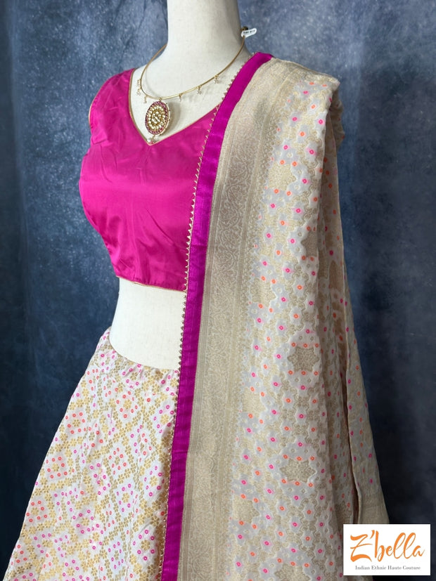 Offwhite Georgette Bandhini Lehanga With Dupatta Lehanga