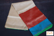 Offhite Tussar Silk Saree With Kora And Raw Hand Woven Borders Stitched Blouse Saree