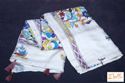Offwhite Gachi Tussar Silk Saree With Multi Color Kantha Work Blouse Saree