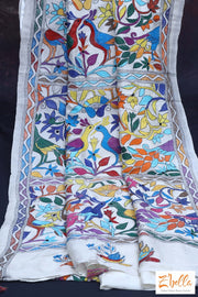 Offwhite Gachi Tussar Silk Saree With Multi Color Kantha Work Blouse Saree