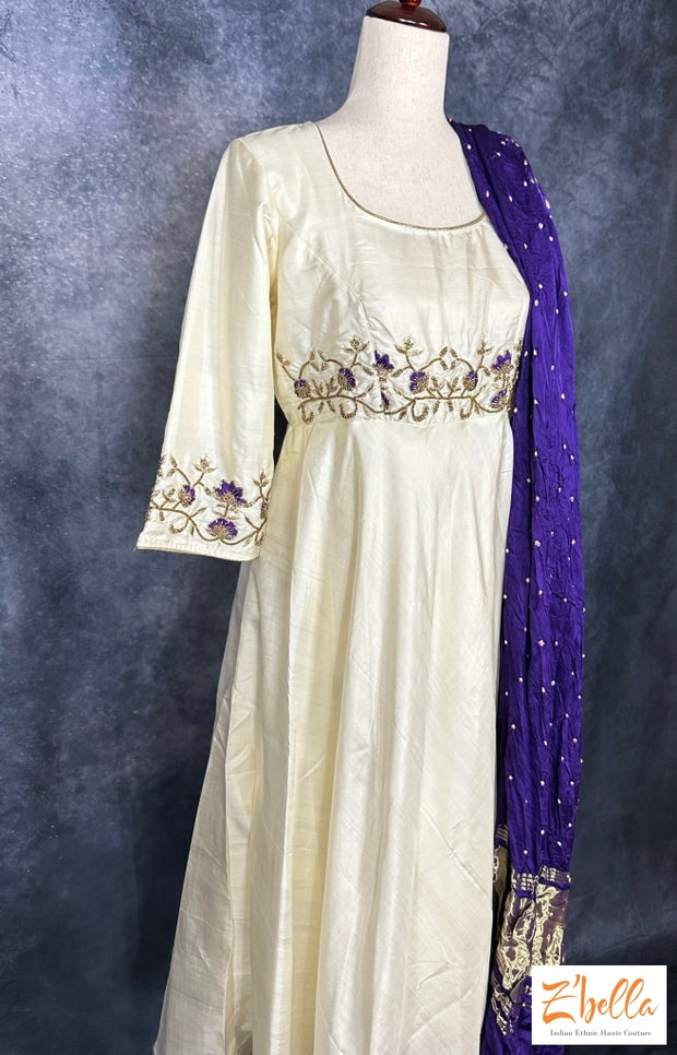 Offwhite Pure Silk Kurti With Embroidery And Modal Bandini Dupatta Kurti