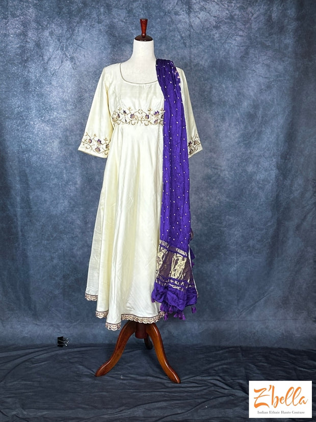 Offwhite Pure Silk Kurti With Embroidery And Modal Bandini Dupatta Kurti