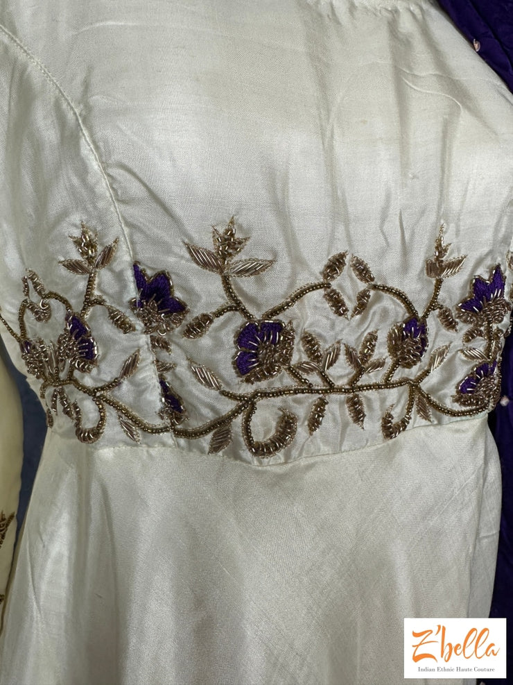 Offwhite Pure Silk Kurti With Embroidery And Modal Bandini Dupatta Kurti
