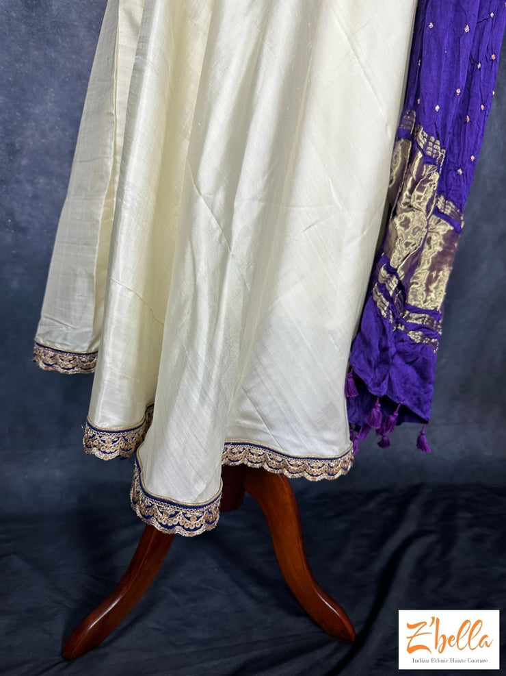 Offwhite Pure Silk Kurti With Embroidery And Modal Bandini Dupatta Kurti