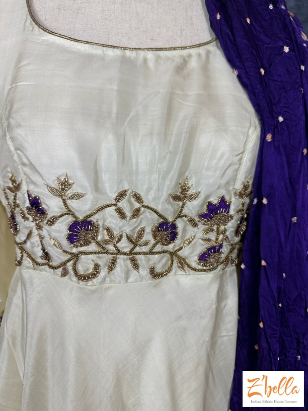 Offwhite Pure Silk Kurti With Embroidery And Modal Bandini Dupatta Kurti