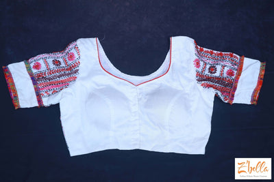 Offwhite Raw Silk Blouse With Lambani Work Blouse