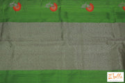 Olive Green Matka Silk Saree With Peach And Red Floral Meena Motifs Stitched Blouse Saree
