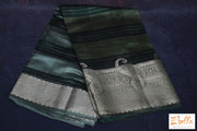 Olive Green Ombre Chinya Silk Saree With Banarsi Border Stitched Blouse Saree