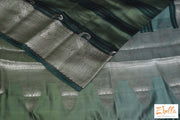 Olive Green Ombre Chinya Silk Saree With Banarsi Border Stitched Blouse Saree