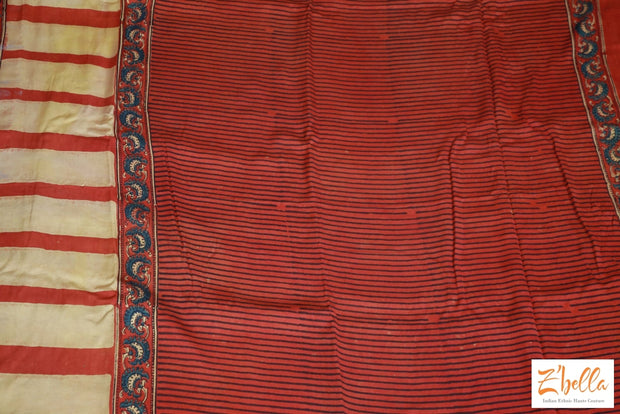 Orange Ajrak Modal Silk Saree No Bp Saree