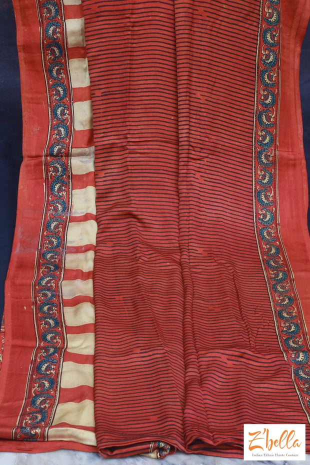 Orange Ajrak Modal Silk Saree No Bp Saree