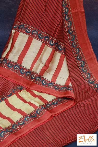 Orange Ajrak Modal Silk Saree No Bp Saree