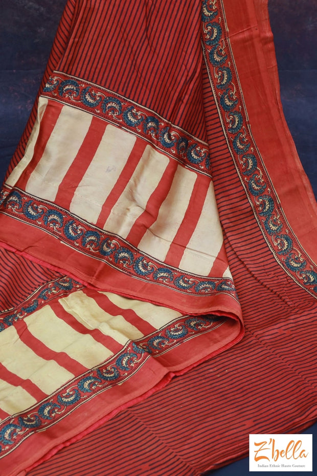 Orange Ajrak Modal Silk Saree No Bp Saree