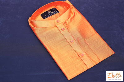Orange Cotton Silk Short Kurta Kurta