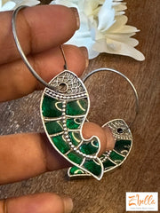 Pachi Kundan Earring - Green Stone Earrings Silver Tone