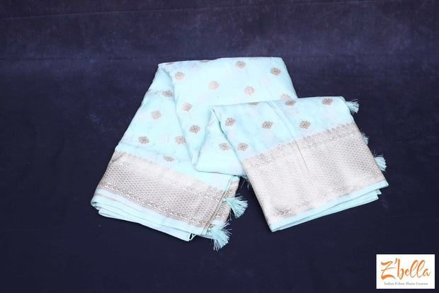 Pastel Green Semi Mashroo Silk Saree With Stitched Blouse Saree