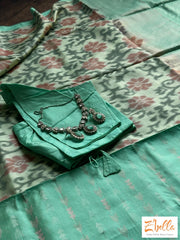 Pastel Greenikkat Silk Saree With Kancheevaram Light Blue Border Stitched Blouse Saree
