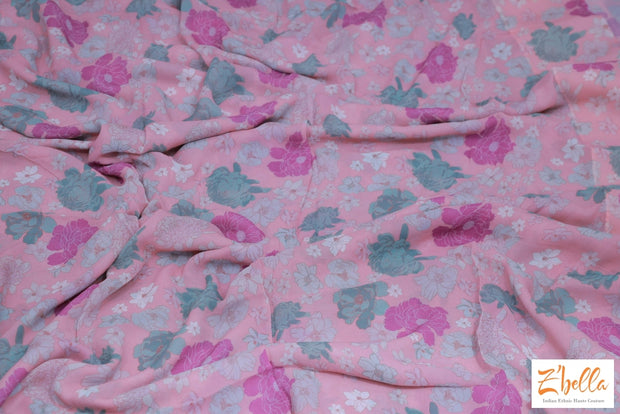 Pastel Pink Floral Printed Georgette Saree No Bp Saree