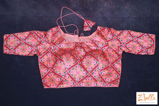 Peach Banaras Ikkat Blouse Blouse