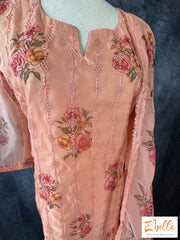 Peach Floral Printed Kurti With Dupatta And Pants Kurti