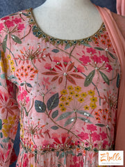 Peach Floral Printed Top With Flared Palazo Palazzo
