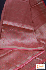 Peachy Pink Desinger Tussar Banarsi Saree With Stiched Blouse Saree
