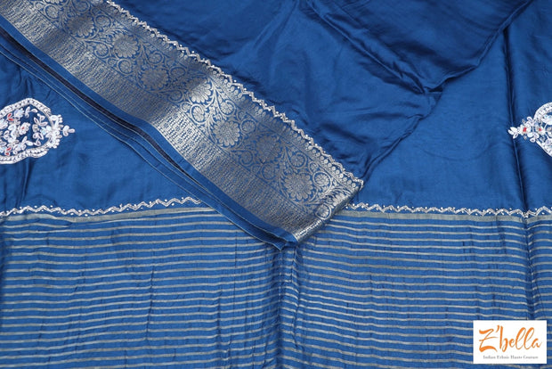 Peacock Blue Designer Saree With Bp Saree