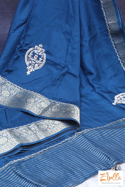 Peacock Blue Designer Saree With Bp Saree