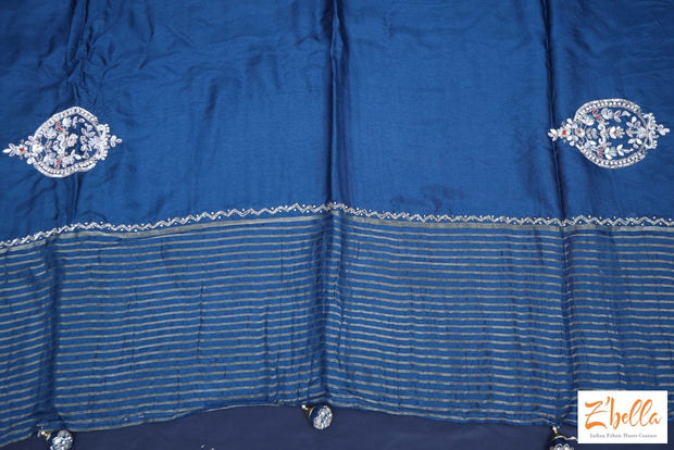 Peacock Blue Designer Saree With Bp Saree