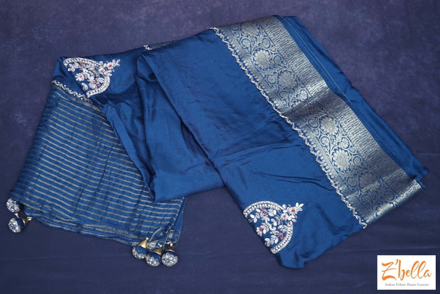 Peacock Blue Designer Saree With Bp Saree