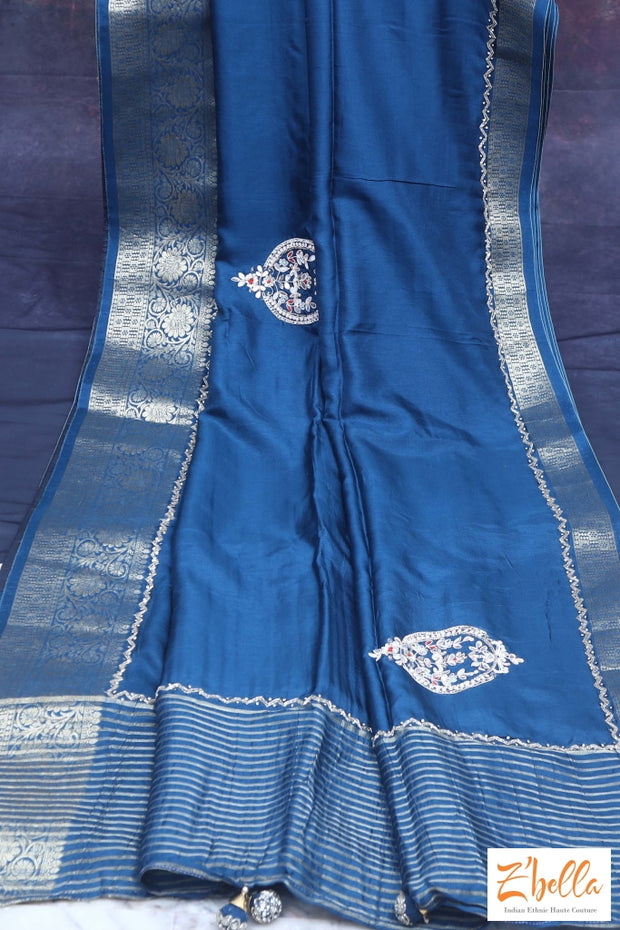 Peacock Blue Designer Saree With Bp Saree