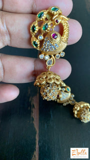 Peacock Stud With Jhumka Earrings Gold Tone