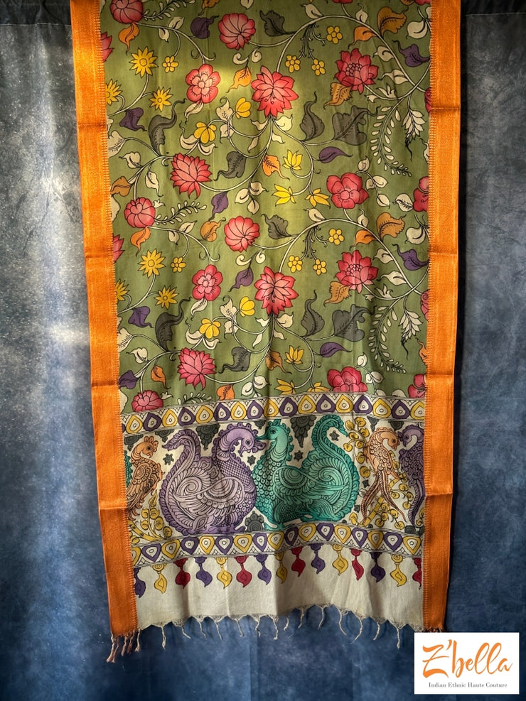 Pen Kalamkari Silk Cotton Dupatta Dupatta