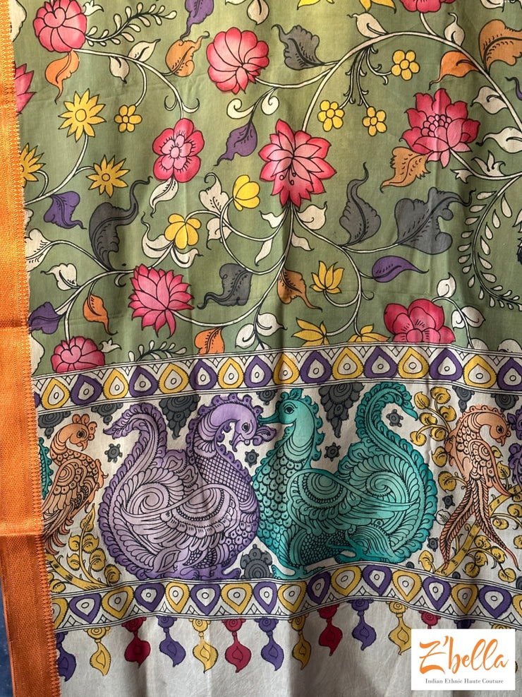 Pen Kalamkari Silk Cotton Dupatta Dupatta