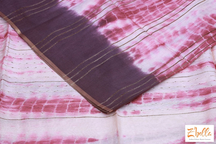 Pink And Brwon Combo Cotton Saree With Shibori Print Bp Saree