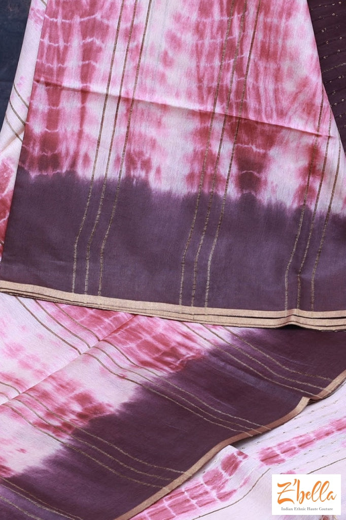 Pink And Brwon Combo Cotton Saree With Shibori Print Bp Saree