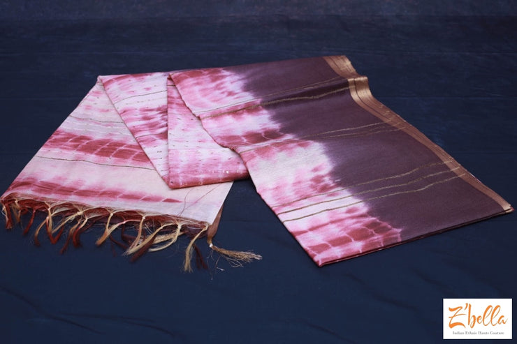 Pink And Brwon Combo Cotton Saree With Shibori Print Bp Saree