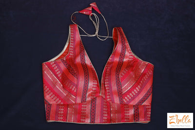 Pink And Green Silk Brocade Blouse Blouse