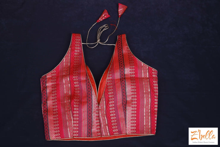 Pink And Green Silk Brocade Blouse Blouse