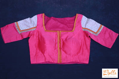 Pink And Orange Chanderi Silk Blouse Blouse