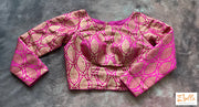 Pink Brocade Crop Top With Full Sleeves Blouse