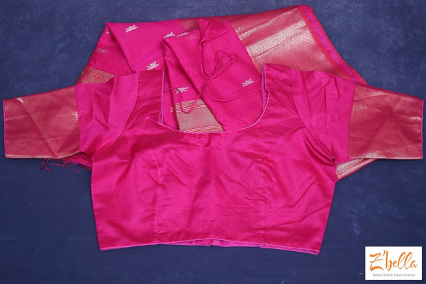 Pink Chanderi Handwoven Silk Saree With Stitched Blouse Saree