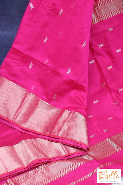 Pink Chanderi Handwoven Silk Saree With Stitched Blouse Saree