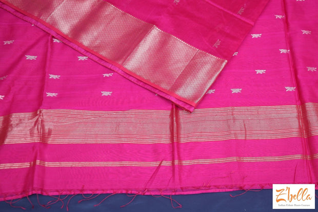 Pink Chanderi Handwoven Silk Saree With Stitched Blouse Saree