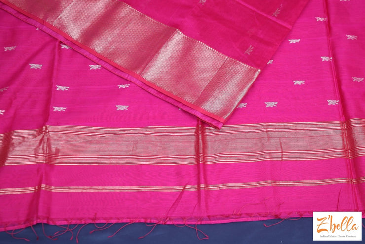 Pink Chanderi Handwoven Silk Saree With Stitched Blouse Saree