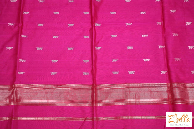 Pink Chanderi Handwoven Silk Saree With Stitched Blouse Saree