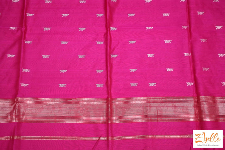 Pink Chanderi Handwoven Silk Saree With Stitched Blouse Saree