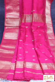 Pink Chanderi Handwoven Silk Saree With Stitched Blouse Saree