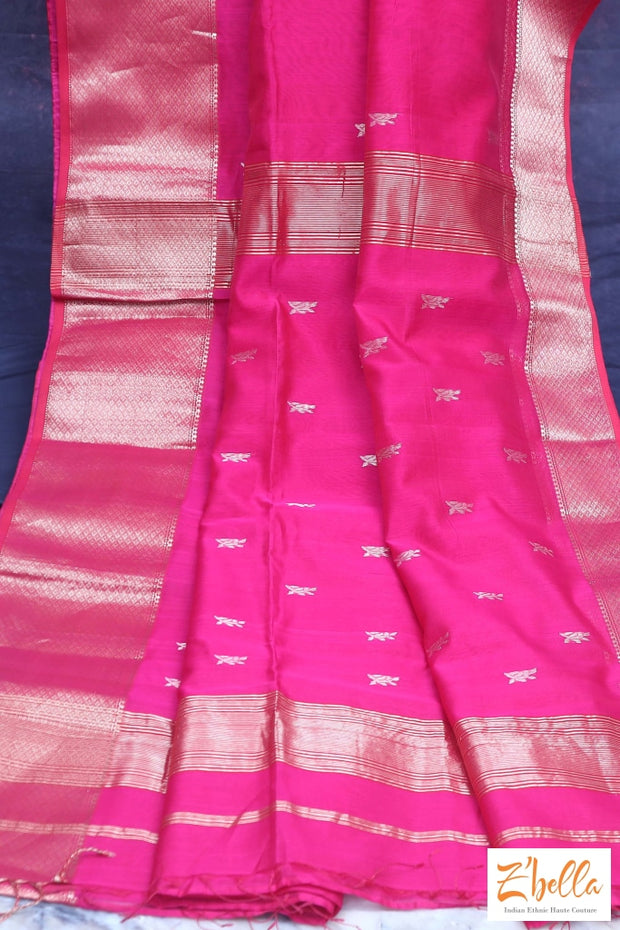 Pink Chanderi Handwoven Silk Saree With Stitched Blouse Saree